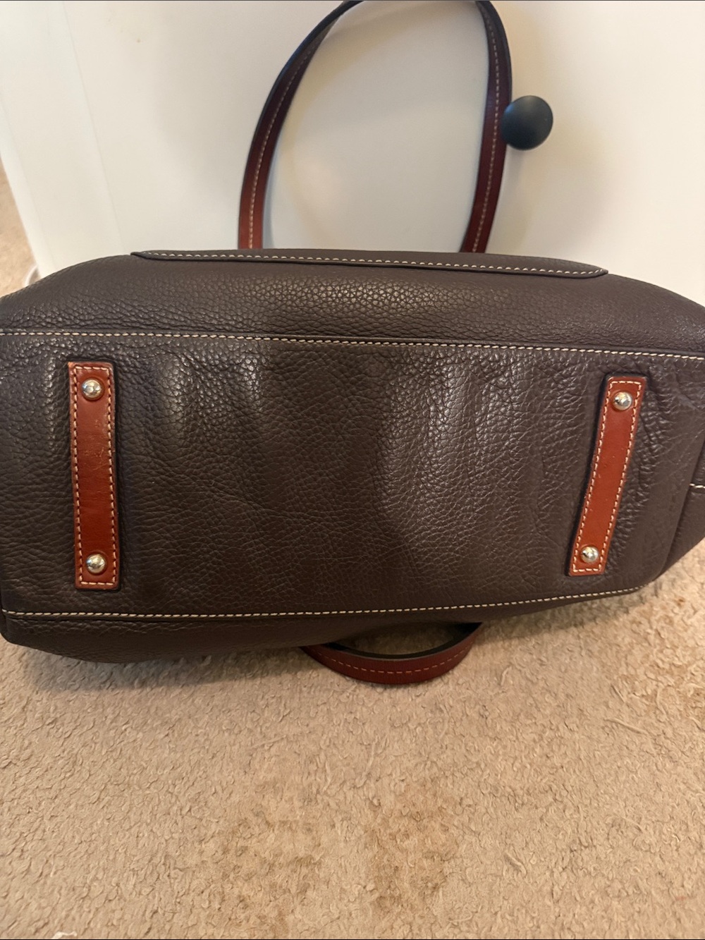 Dooney & Bourke Dark Brown Pebble Leather Tote with Brown Straps - Picture 3 of 3